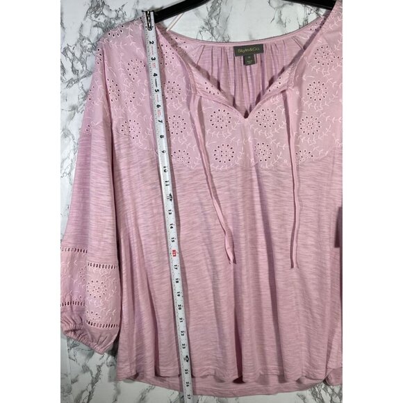 Style & Co Womens Pink Eyelet Embroidered Peasant Blouse 3/4 Sleeve Size 1X - Picture 3 of 7